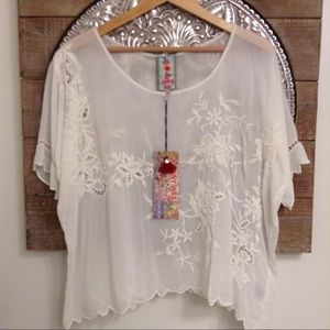 JOHNNY WAS  - White Flowy Embroidered Blouse